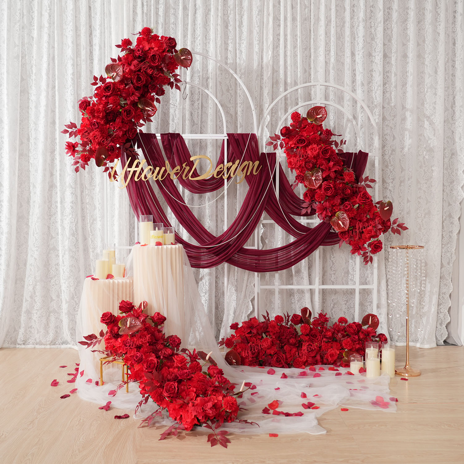 Wedding Arch Flower - Uflower rouge fleur rangée mariage arc