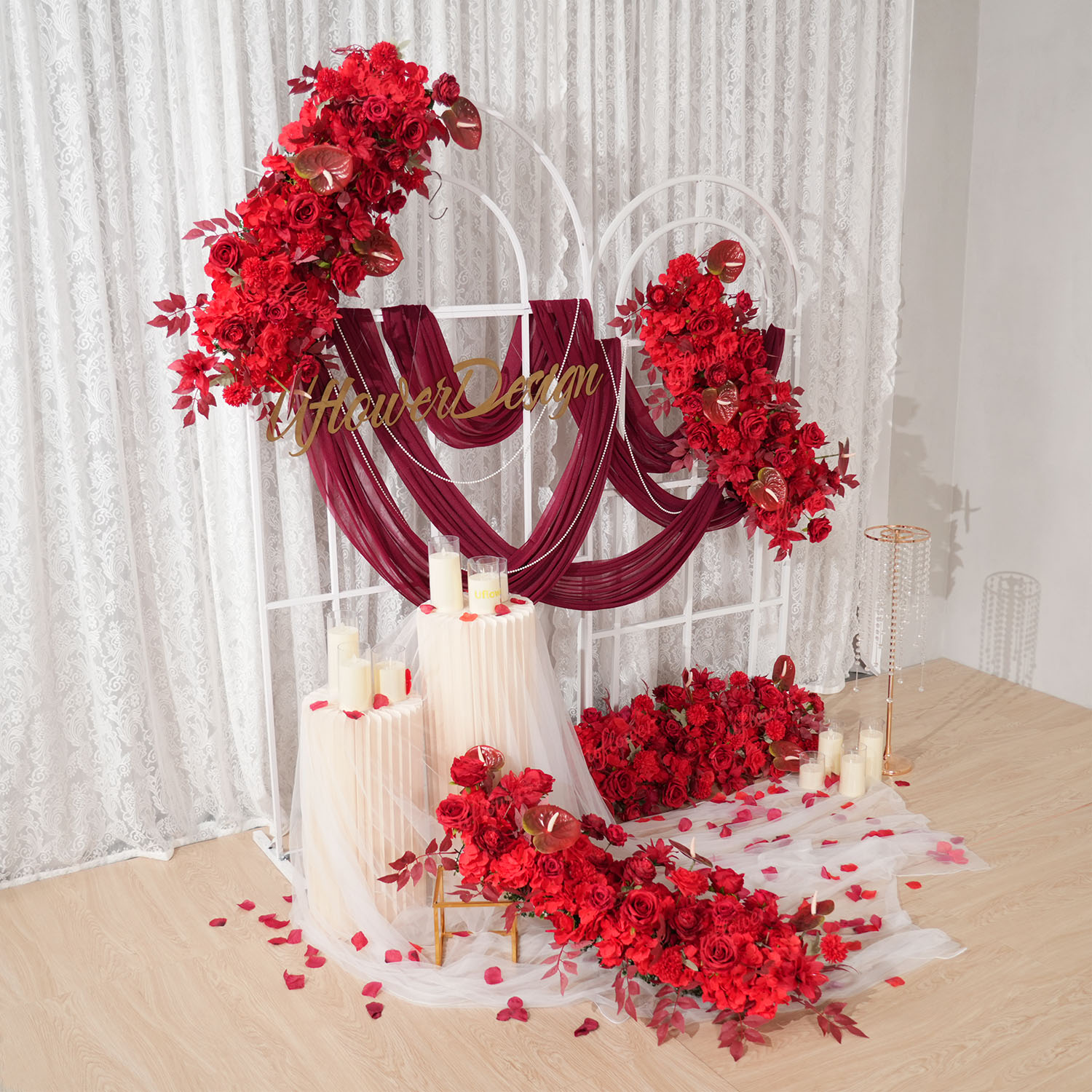 Uflower rouge fleur rangée mar - Wedding Arch Flower avis et prix